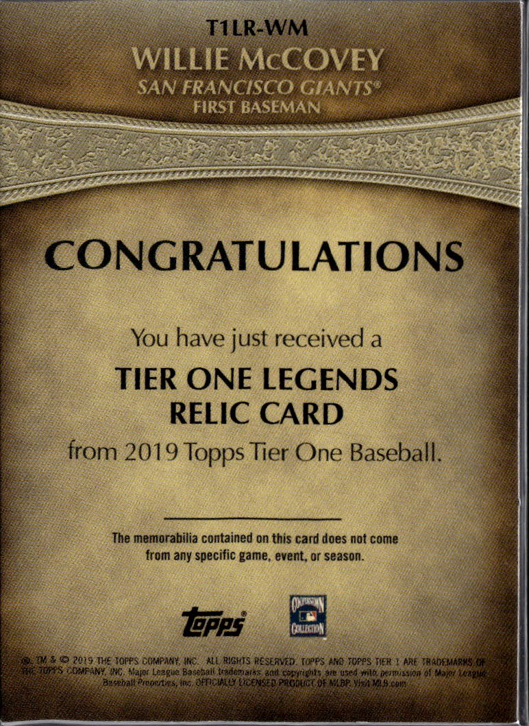 Willie McCovey 2019 Topps Tier One Relic Game-Used Bat Relic /175 Giants