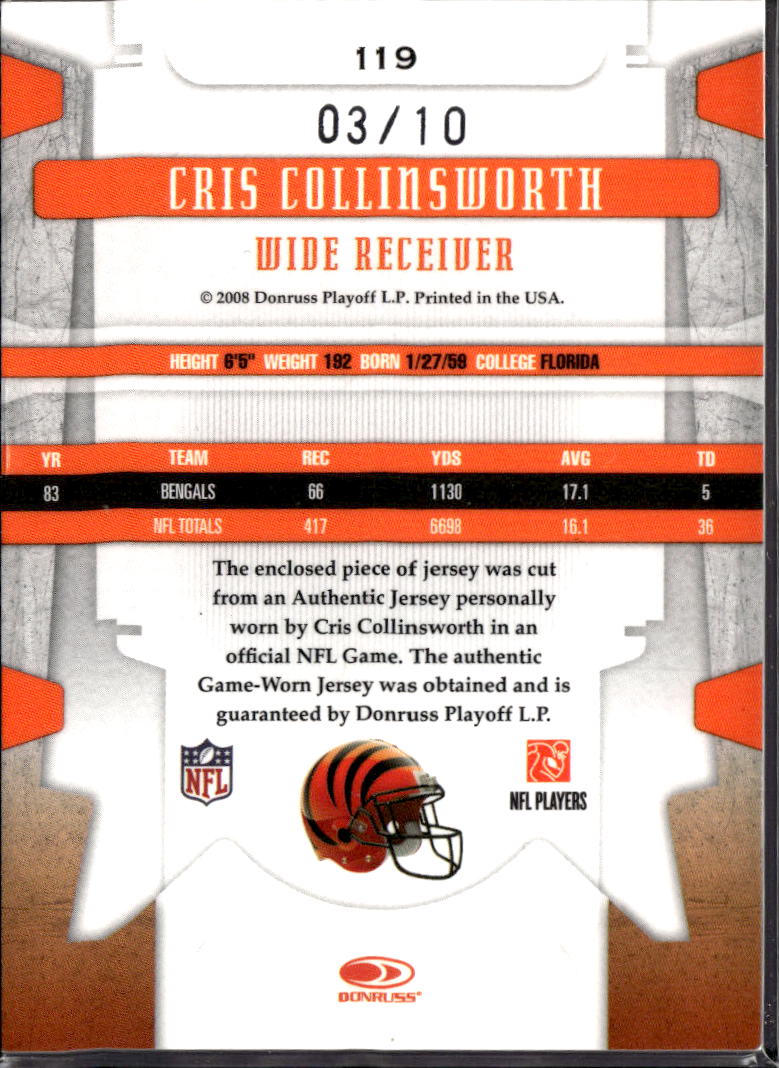 Cris Collinsworth 2008 Leaf Limited Game-Worn Patch /10 Cincinnati Bengals