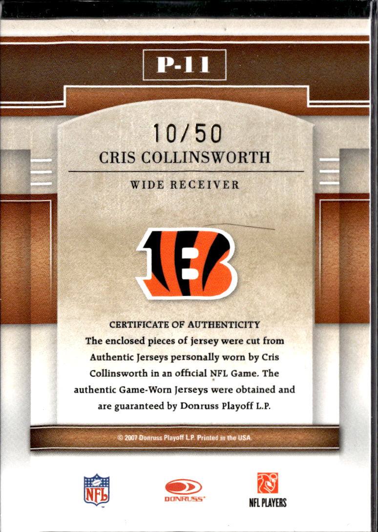 Cris Collinsworth 2007 Gridiron Gear Performers Patch /50 Cincinnati Bengals