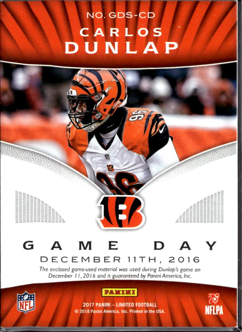 Carlos Dunlap 2018 Panini Limited Game Day Swatches Patch /25 Bengals