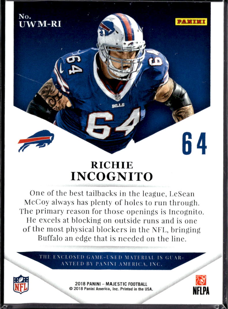 Richie Incognito 2018 Panini Majestic Unsung Warriors Patch /25 Buffalo Bills