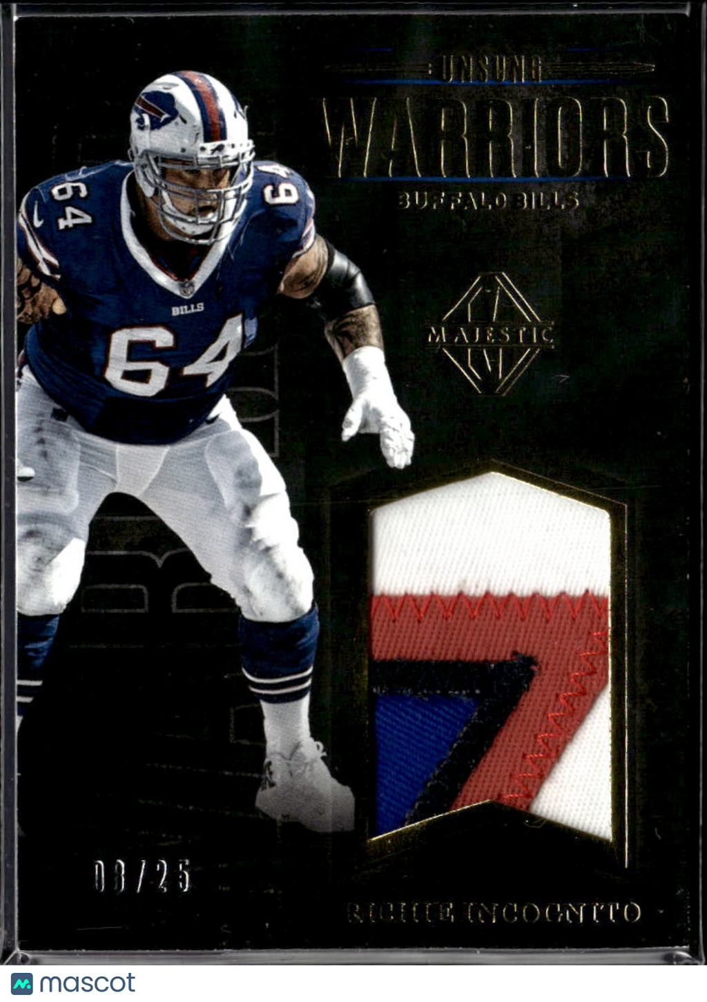 Richie Incognito 2018 Panini Majestic Unsung Warriors Patch /25 Buffalo Bills