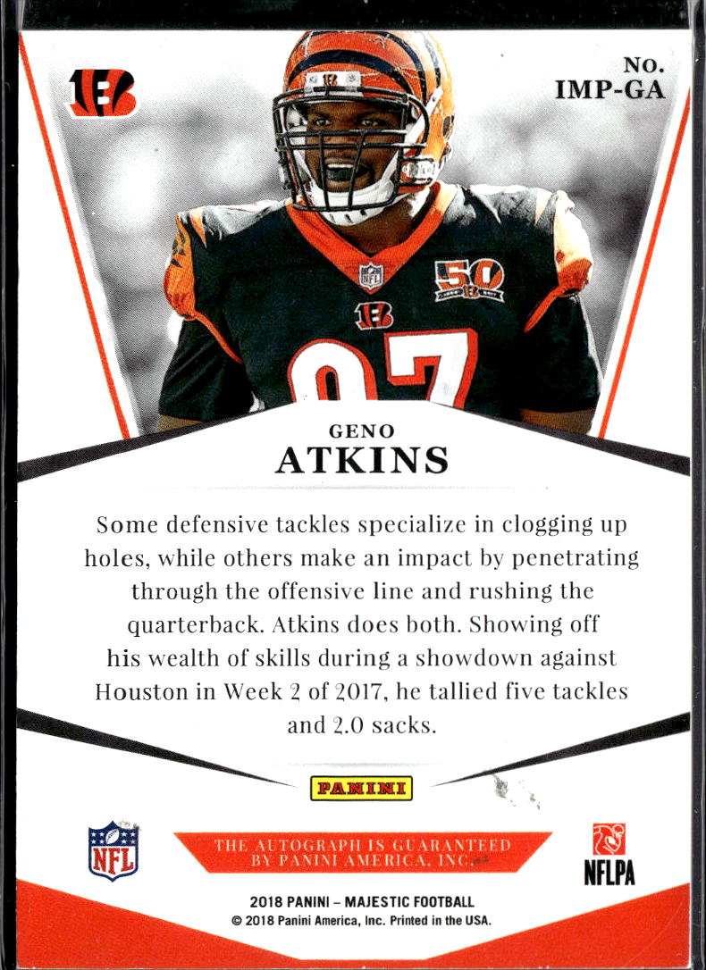 Geno Atkins 2018 Panini Majestic Imposing Auto /99 Cincinnati Bengals