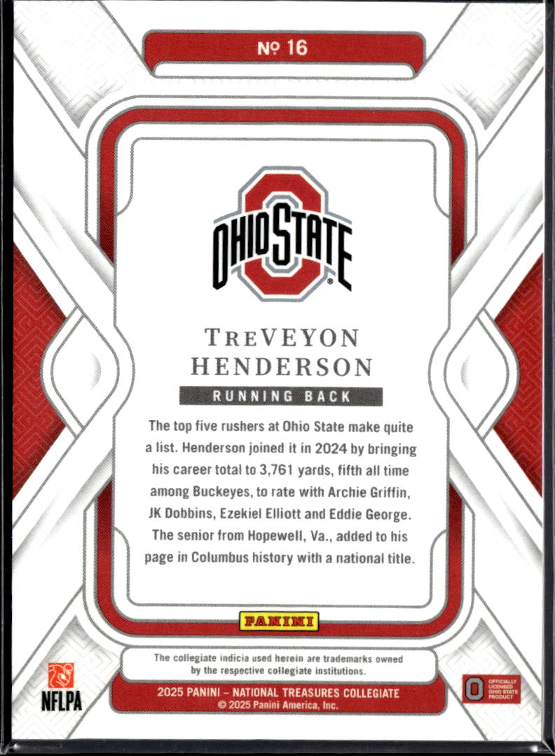 TreVeyon Henderson 2025 Panini National Treasures Collegiate RC /60 Ohio State