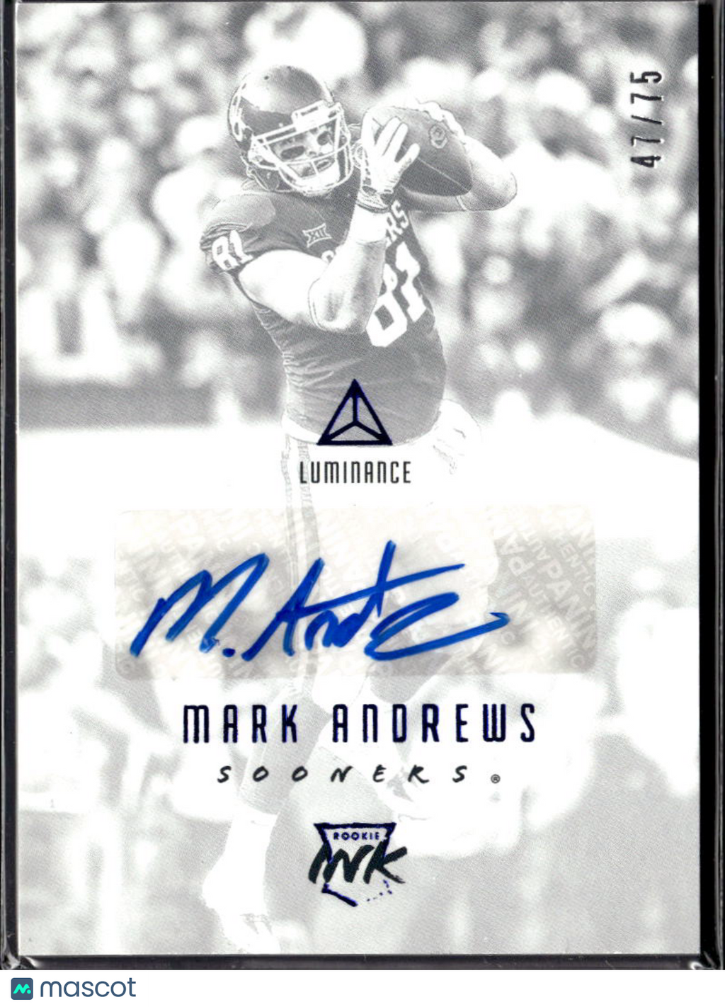Mark Andrews 2018 Panini Luminance Football Rookie Ink Auto /75 Oklahoma Sooners