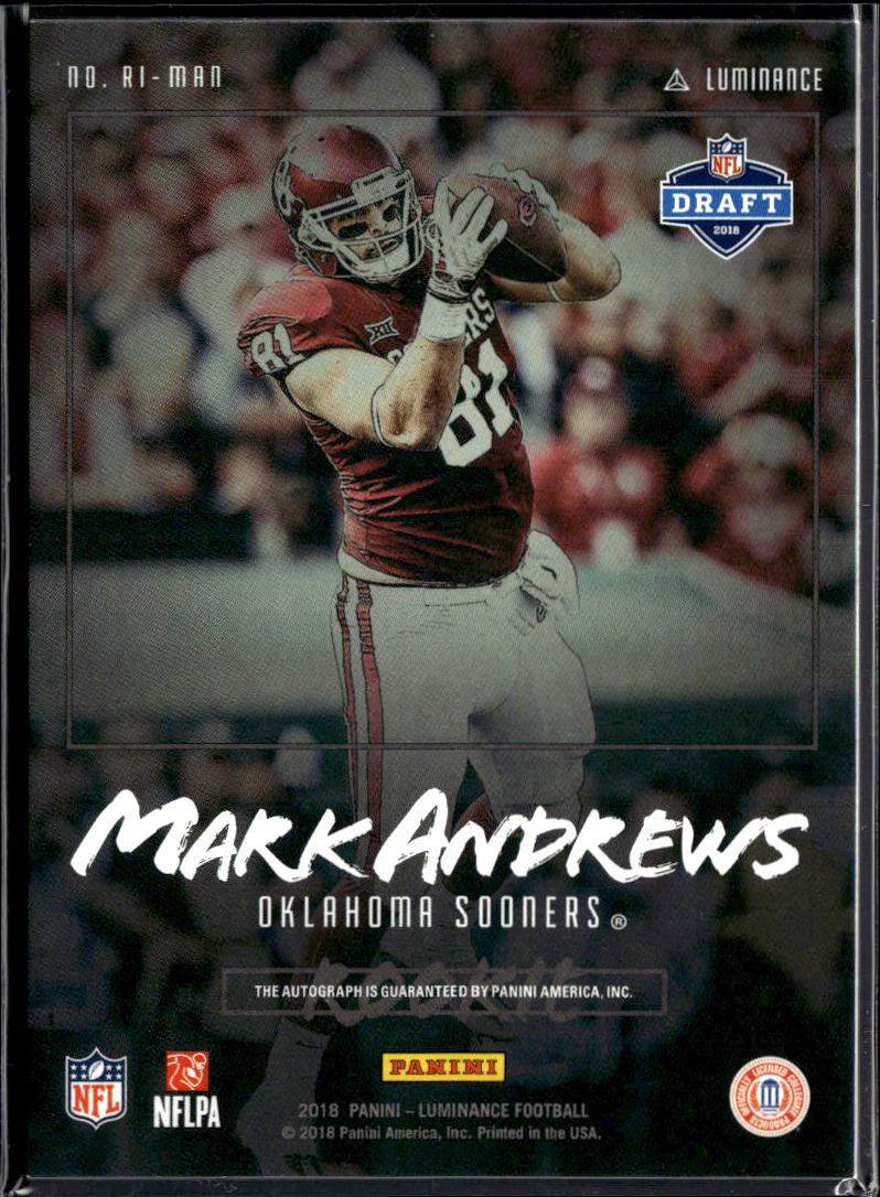 Mark Andrews 2018 Panini Luminance Football Rookie Ink Auto /75 Oklahoma Sooners