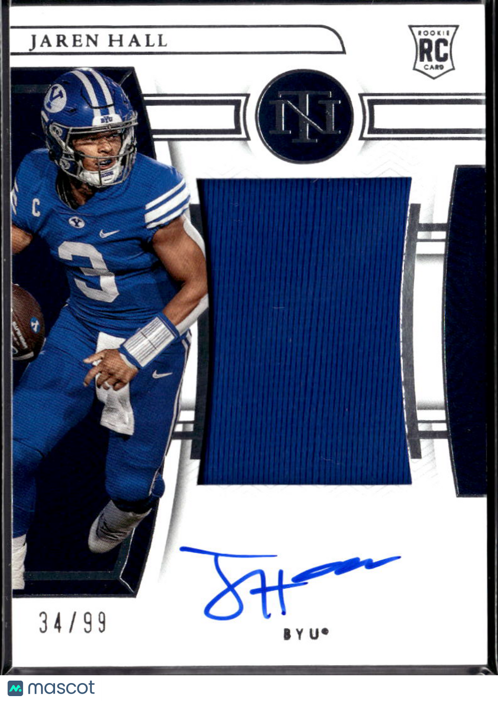 Jaren Hall 2023 Panini National Treasures Collegiate RC Patch Auto /99 BYU
