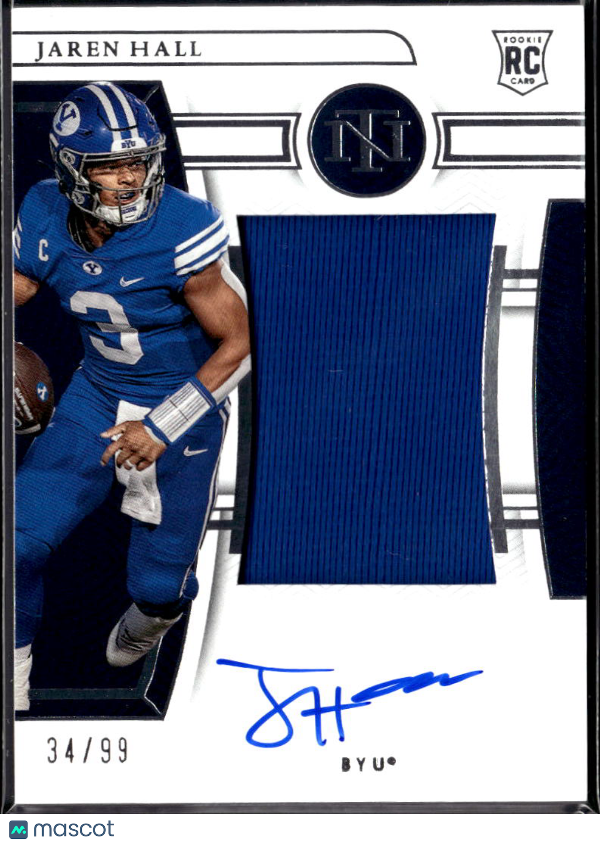 Jaren Hall 2023 Panini National Treasures Collegiate RC Patch Auto /99 BYU