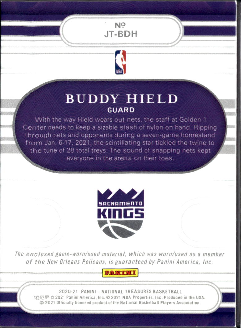 Buddy Hield 2021 National Treasures Patch Game-worn Patch /22 Sacramento Kings