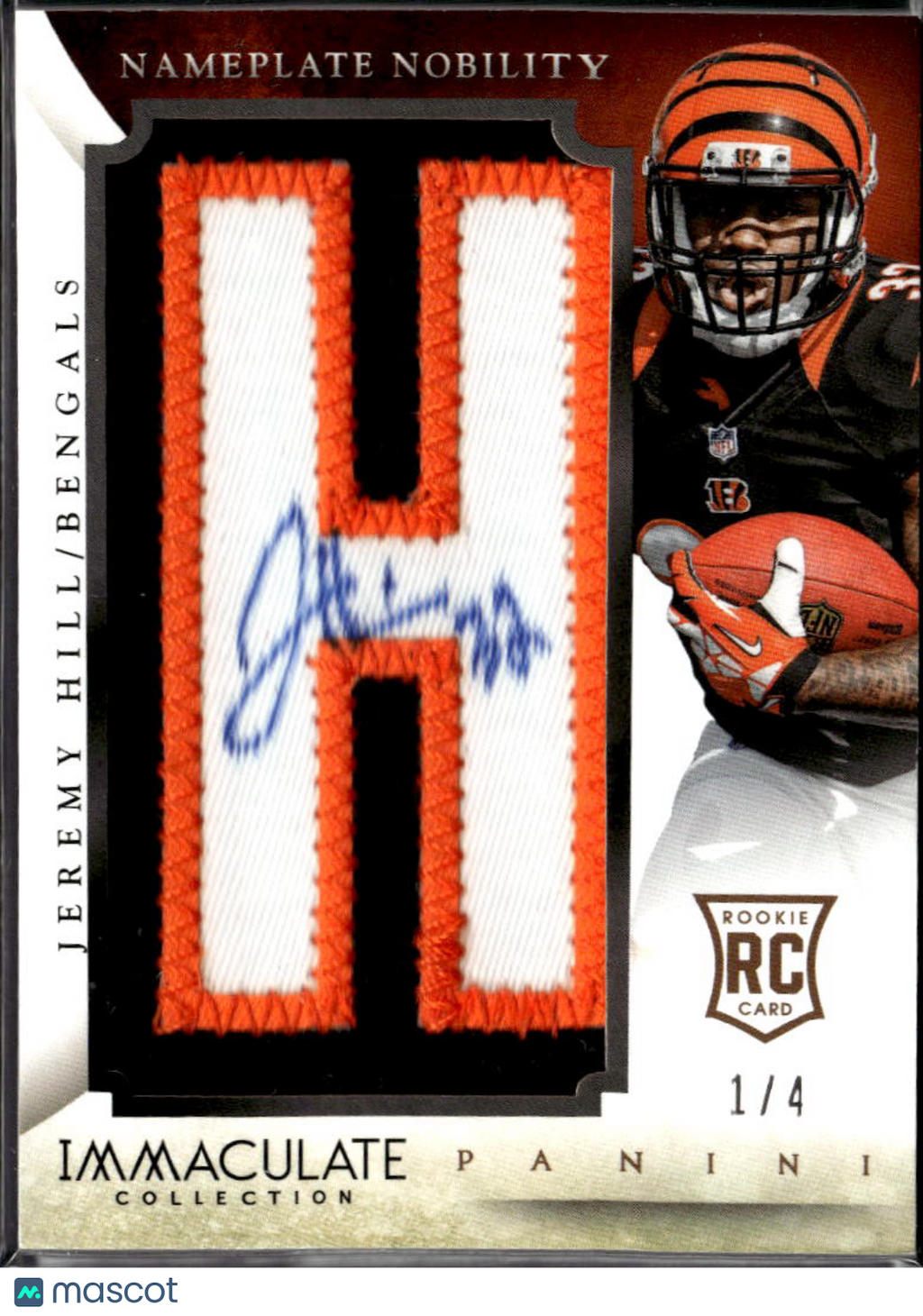Jeremy Hill 2015 Panini Immaculate Nameplate Nobility RC Patch Auto /4 Bengals