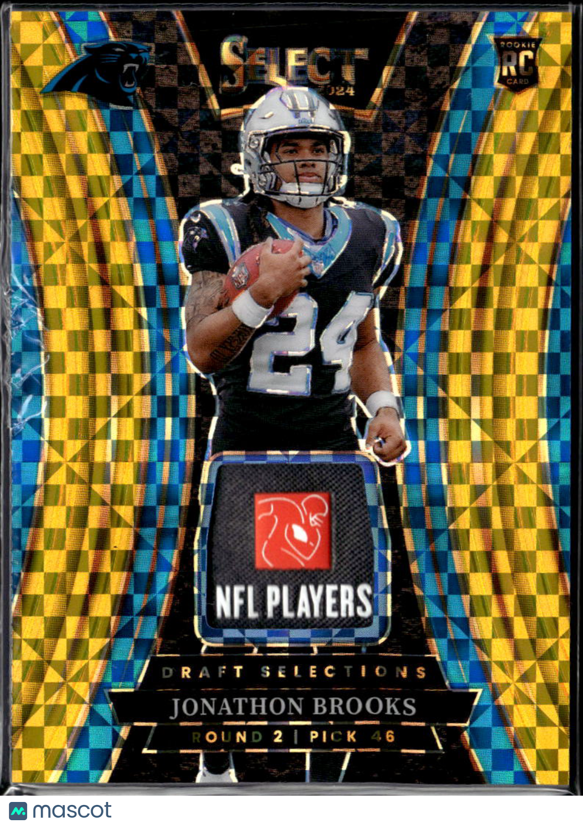 Jonathon Brooks 2025 Select RC Gold Checkerboard Laundry Tag Patch /10 Panthers