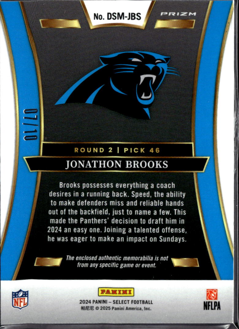 Jonathon Brooks 2025 Select RC Gold Checkerboard Laundry Tag Patch /10 Panthers