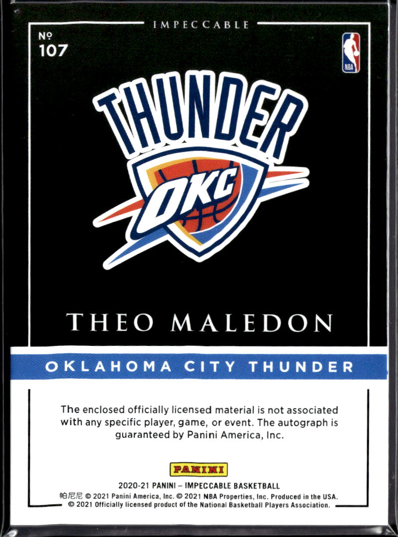 Theo Maledon 2020 Impeccable Elegance Patch RC Auto Gold /10 Thunder