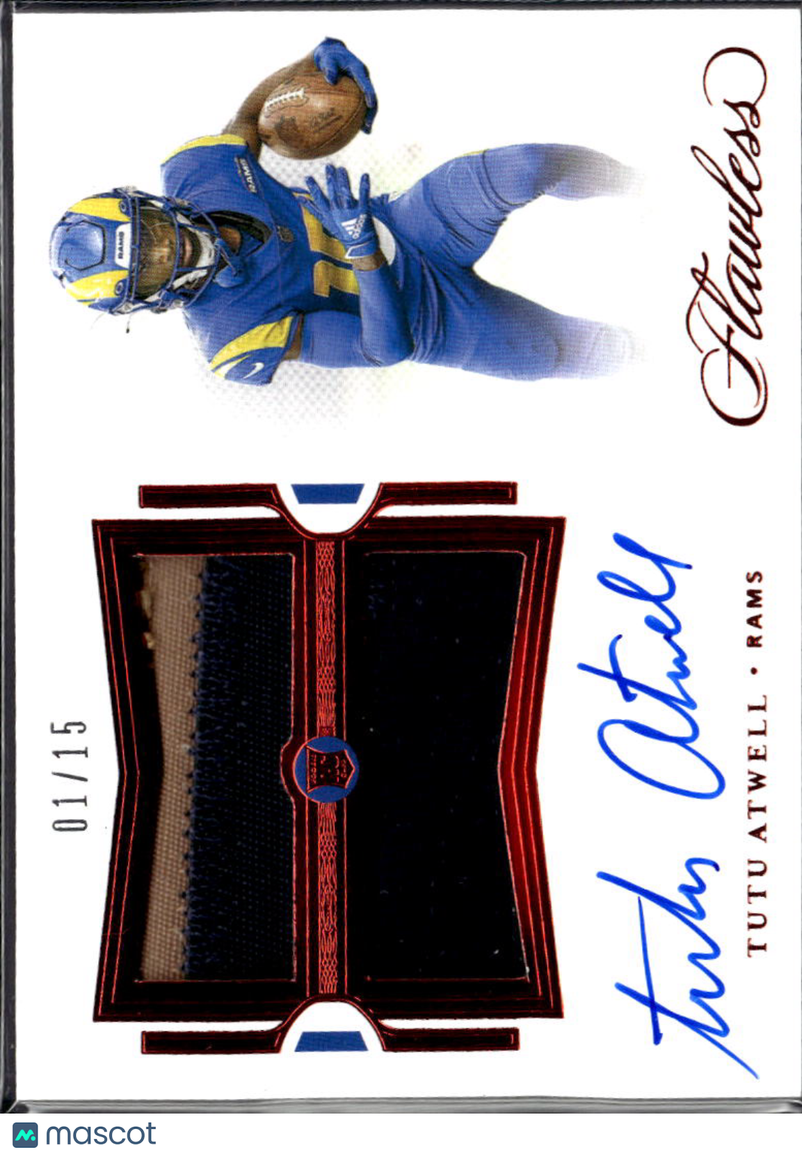 Tutu Atwell 2022 Panini Flawless Patch Auto Ruby /15 Los Angeles Rams