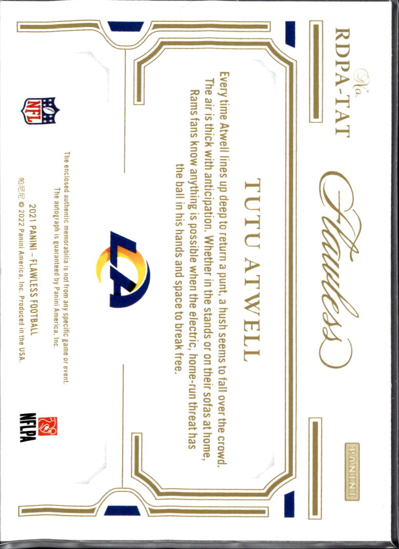 Tutu Atwell 2022 Panini Flawless Patch Auto Ruby /15 Los Angeles Rams