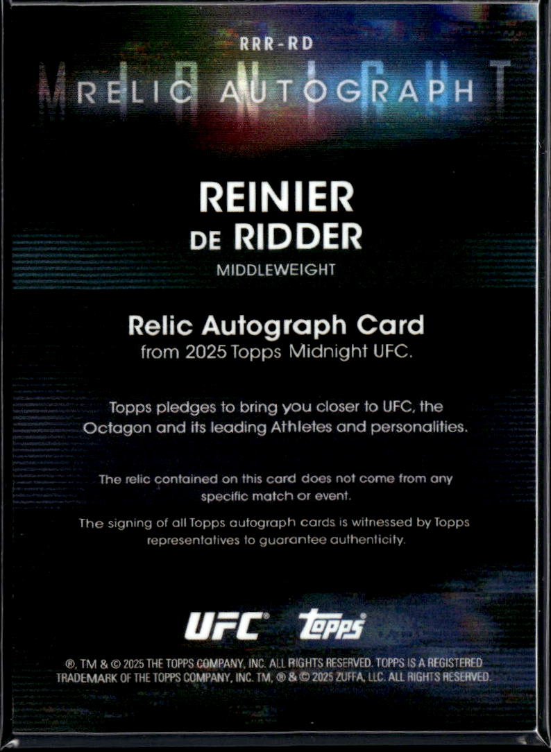 Reinier de Ridder 2025 Topps Midnight UFC Autograph Patch Relic RC Auto /99