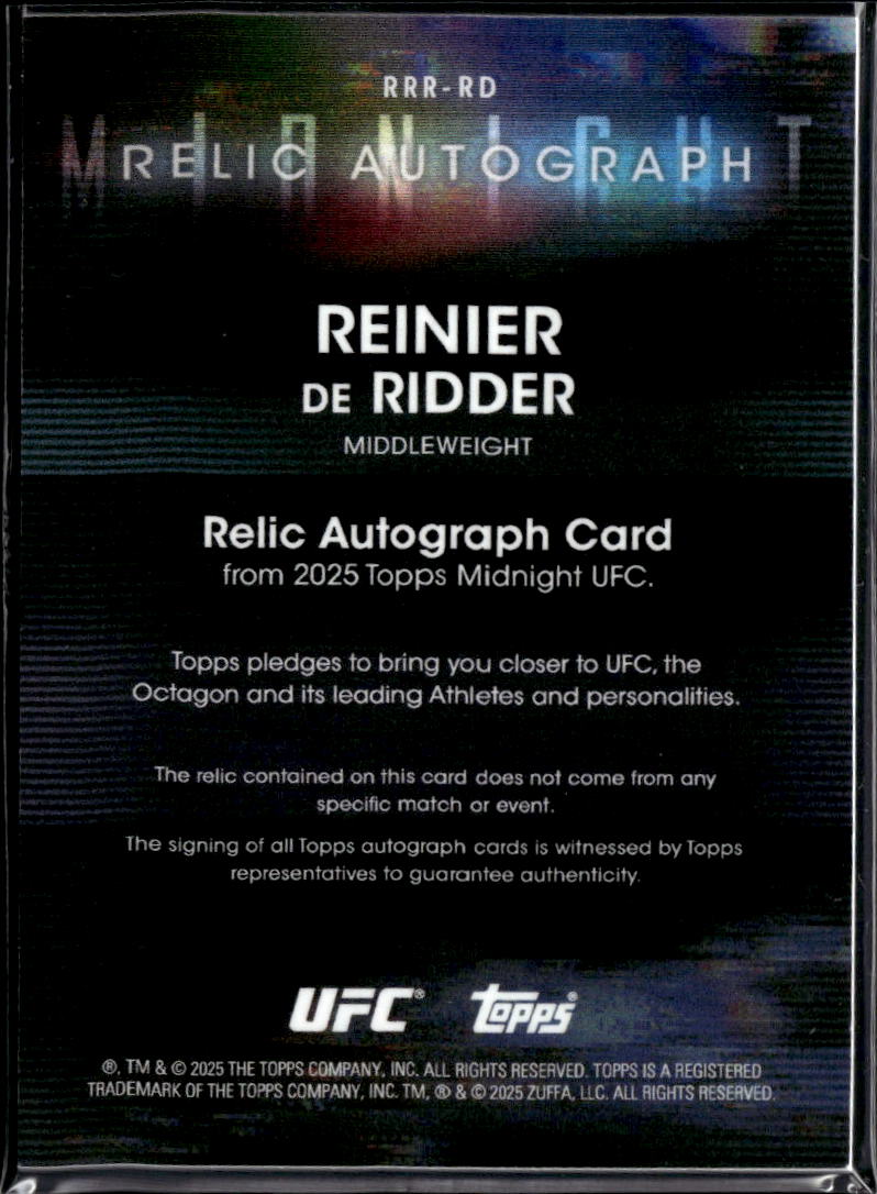Reinier de Ridder 2025 Topps Midnight UFC Autograph patch Relic RC Auto /75