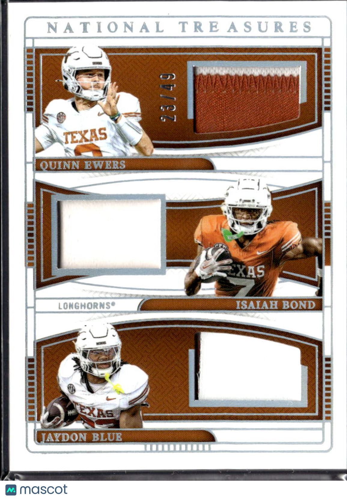 Jaydon Blue Quinn Ewers Isaiah Bond 2025 National Treasures Patch /49 Texas