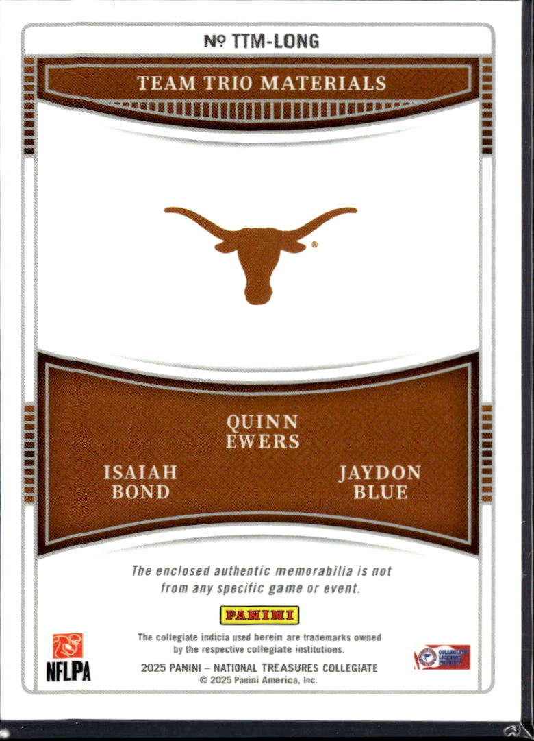 Jaydon Blue Quinn Ewers Isaiah Bond 2025 National Treasures Patch /49 Texas