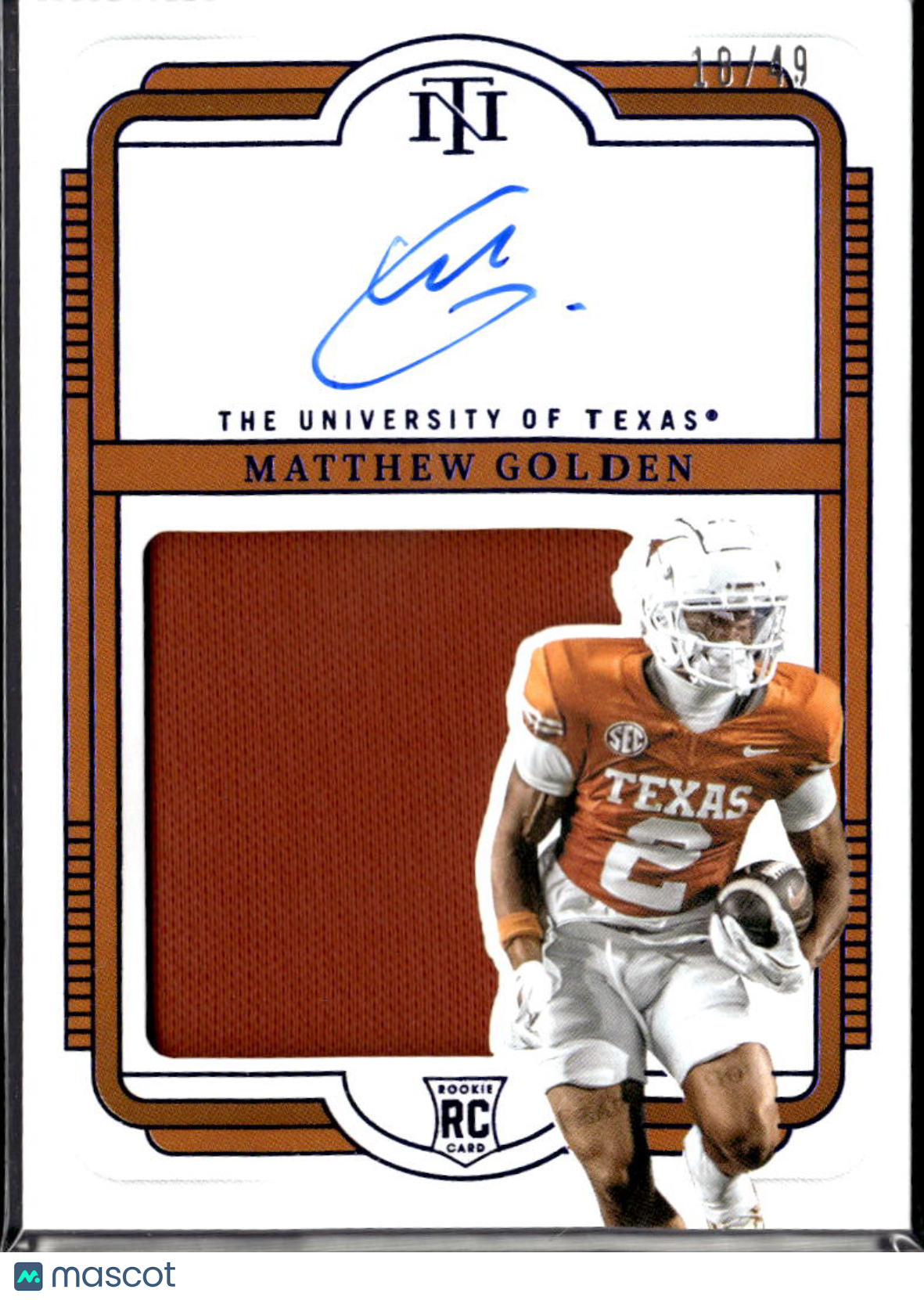 Matthew Golden 2025 National Treasures Collegiate Patch RC Auto Blue /49 Texas
