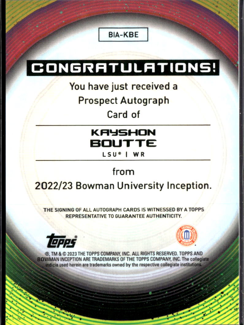 Kayshon Boutte 2023 Bowman University Inception Auto LSU Tigers