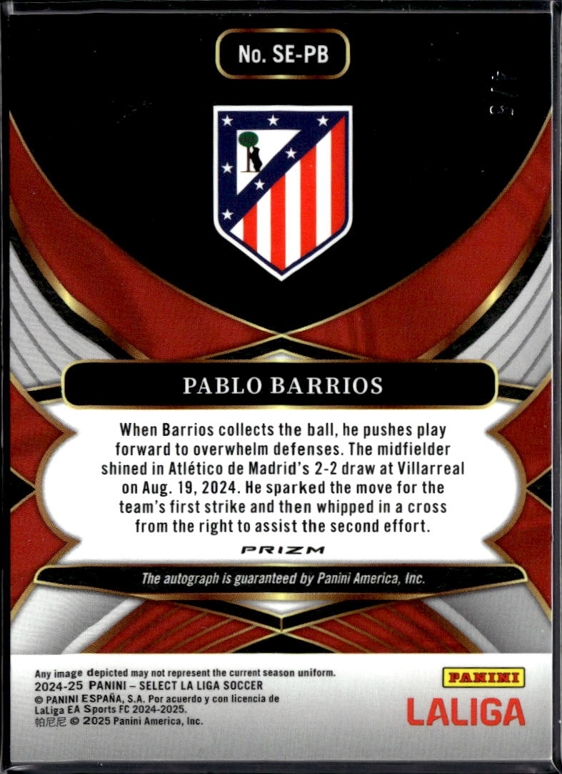 Pablo Barrios 2025 Panini Select La Liga Prizm Auto Green /5 Atlético de Madrid