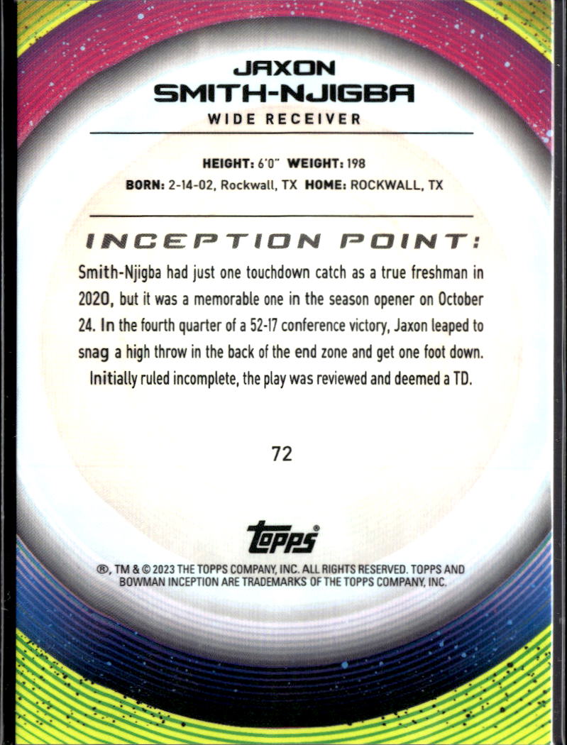 Jaxon Smith-Njigba 2023 Bowman University Inception Green /199 Ohio State
