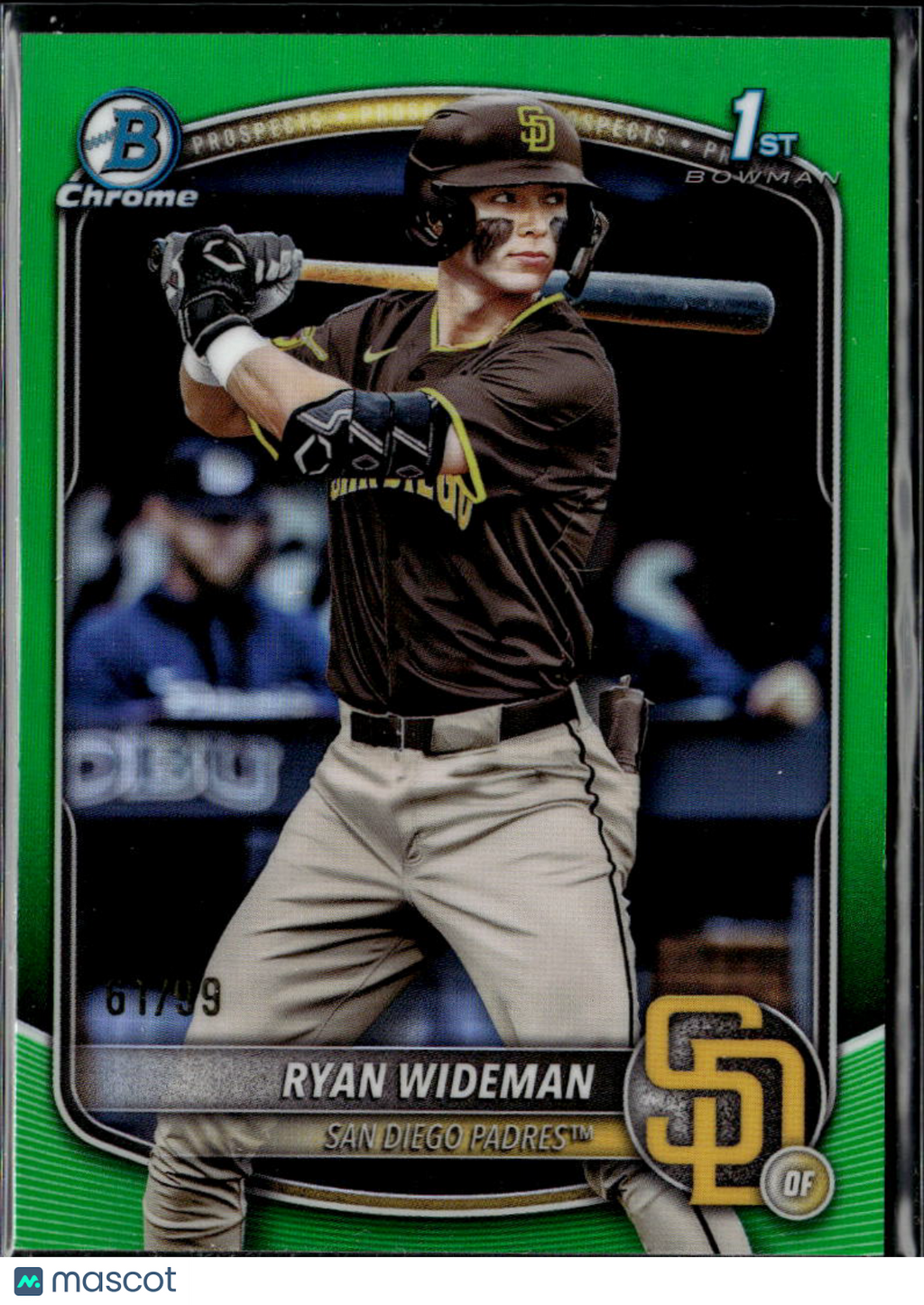 Ryan Wideman 2025 Bowman Chrome 1st Green Refractor RC 61/99 Padres