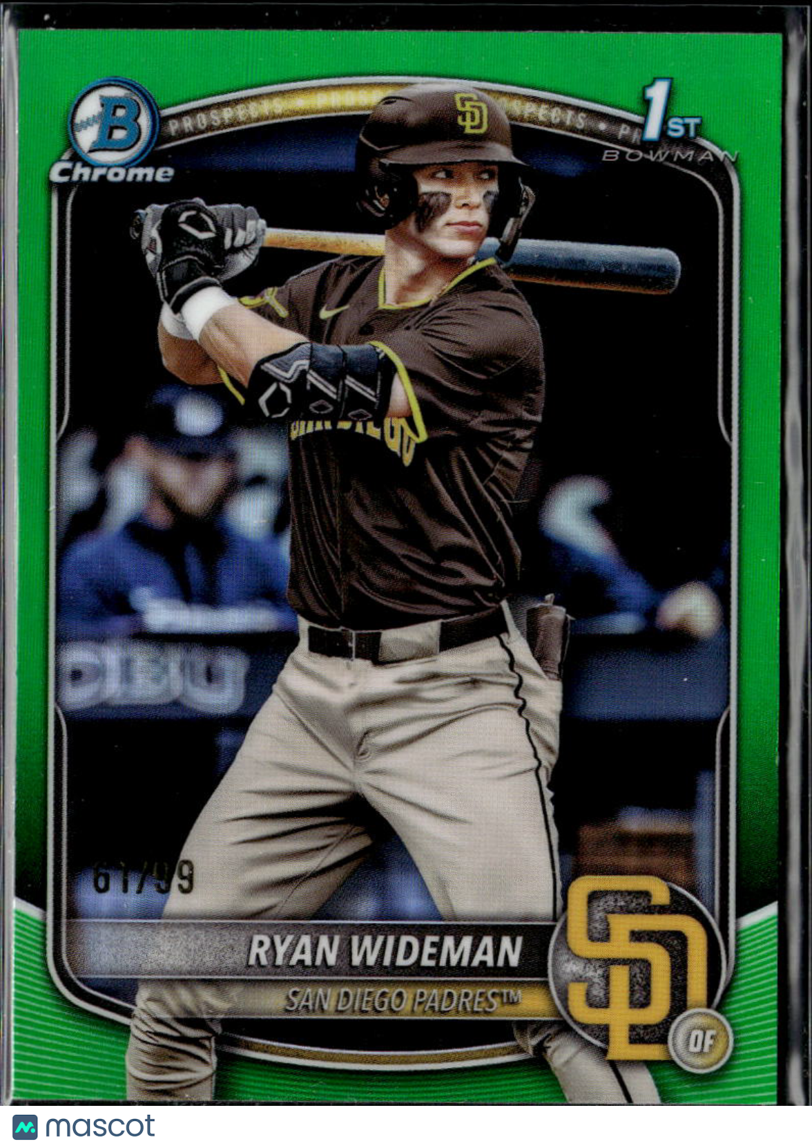 Ryan Wideman 2025 Bowman Chrome 1st Green Refractor RC 61/99 Padres