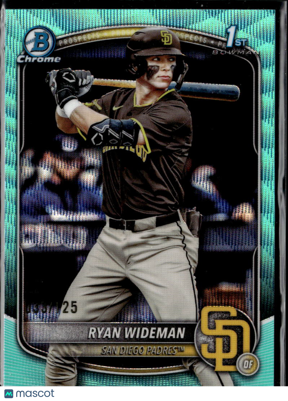 Ryan Wideman 2025 Bowman Chrome 1st Aqua Wave Refractor RC 33/125 Padres
