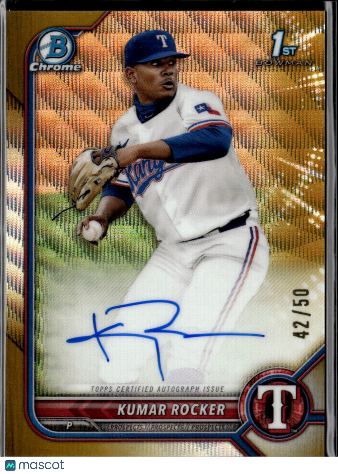 Kumar Rocker 2022 Bowman Chrome 1st Auto Autograph RC 42/50 Texas Rangers
