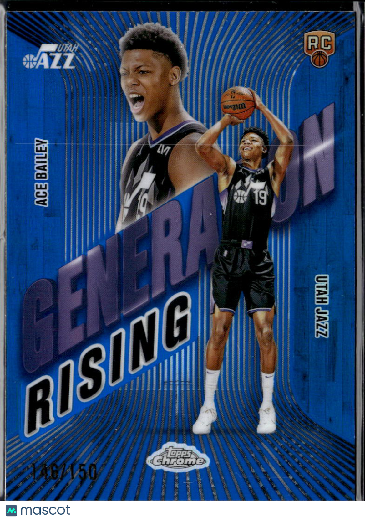 Ace Bailey 2025 Topps Chrome Generation Rising RC Blue Refractor 146/150 Jazz