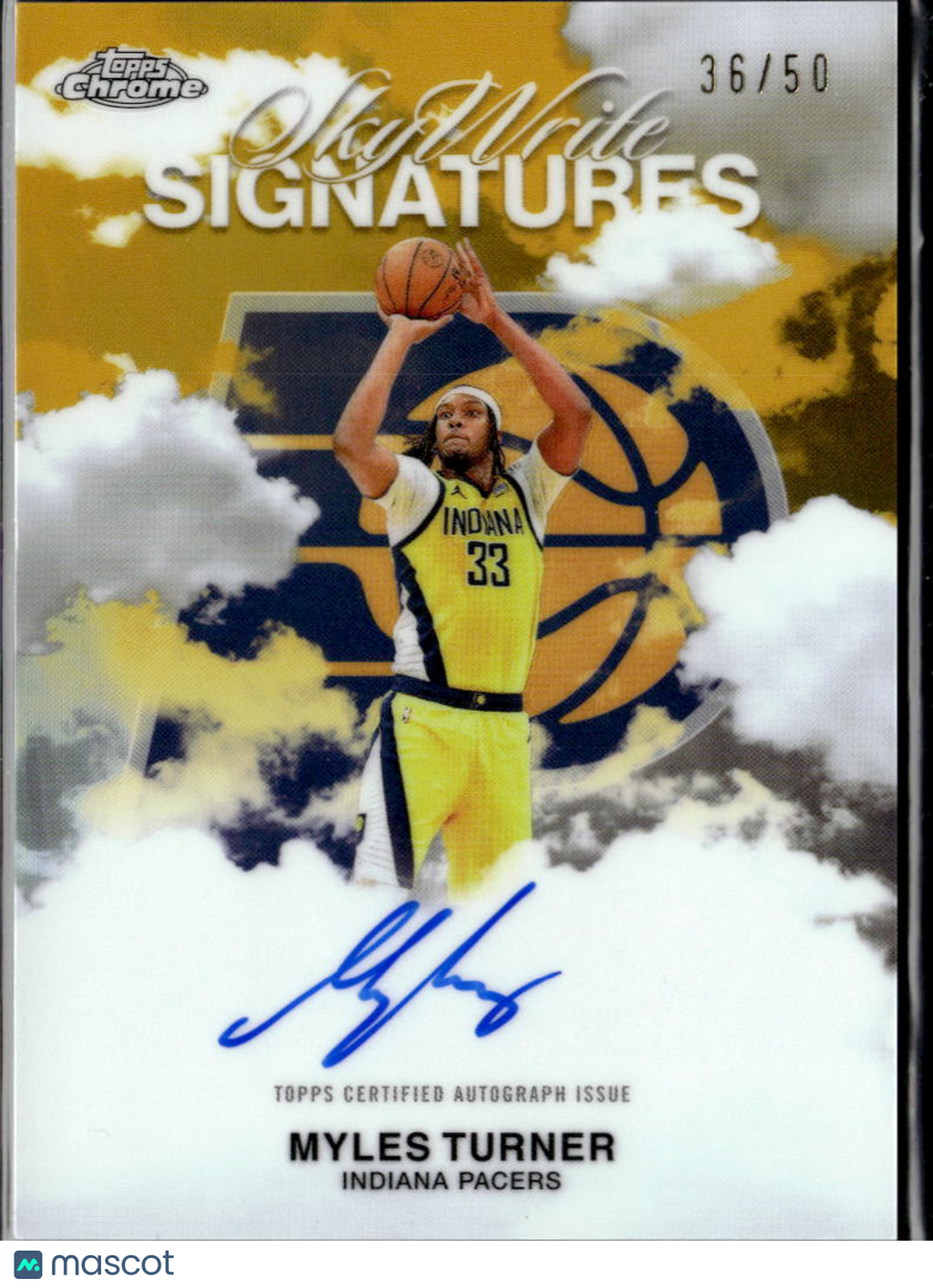 Myles Turner 2025 Topps Chrome Sky-Write Auto Autograph GOLD 36/50 Pacers