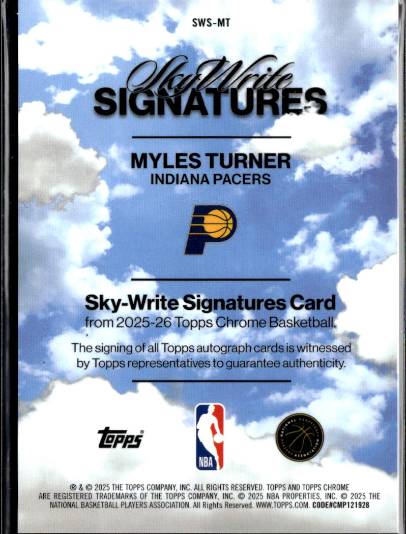 Myles Turner 2025 Topps Chrome Sky-Write Auto Autograph GOLD 36/50 Pacers