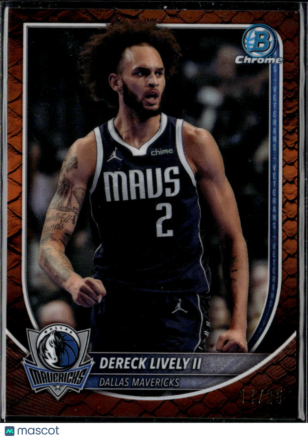 Dereck Lively II 2025-26 Bowman Chrome Orange Reptillian 11/25 Dallas Mavericks