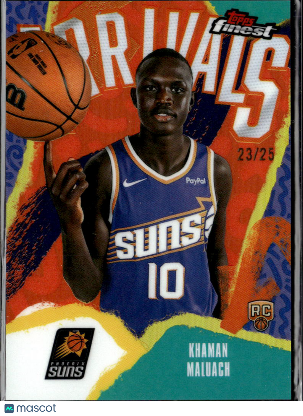 Khaman Maluach 2026 Topps Finest Arrivals Orange Refractor RC 23/25 Phoenix Suns