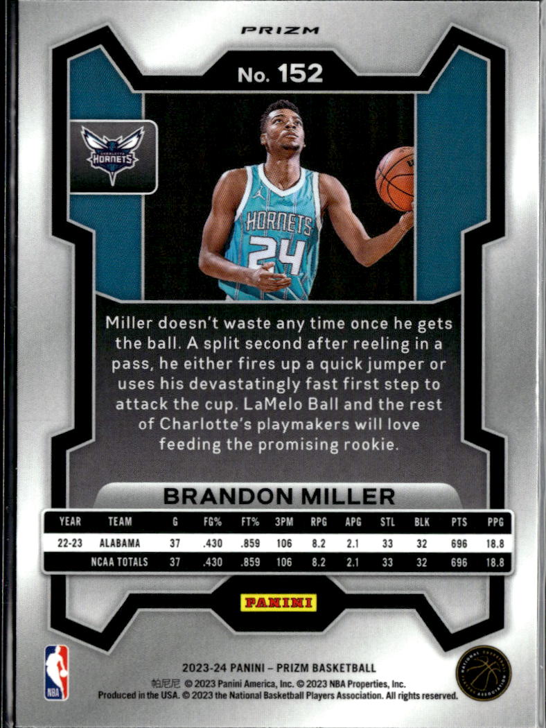 Brandon Miller 2023-24 Prizm Red Sparkle Prizm Rookie RC SSP Charlotte Hornets