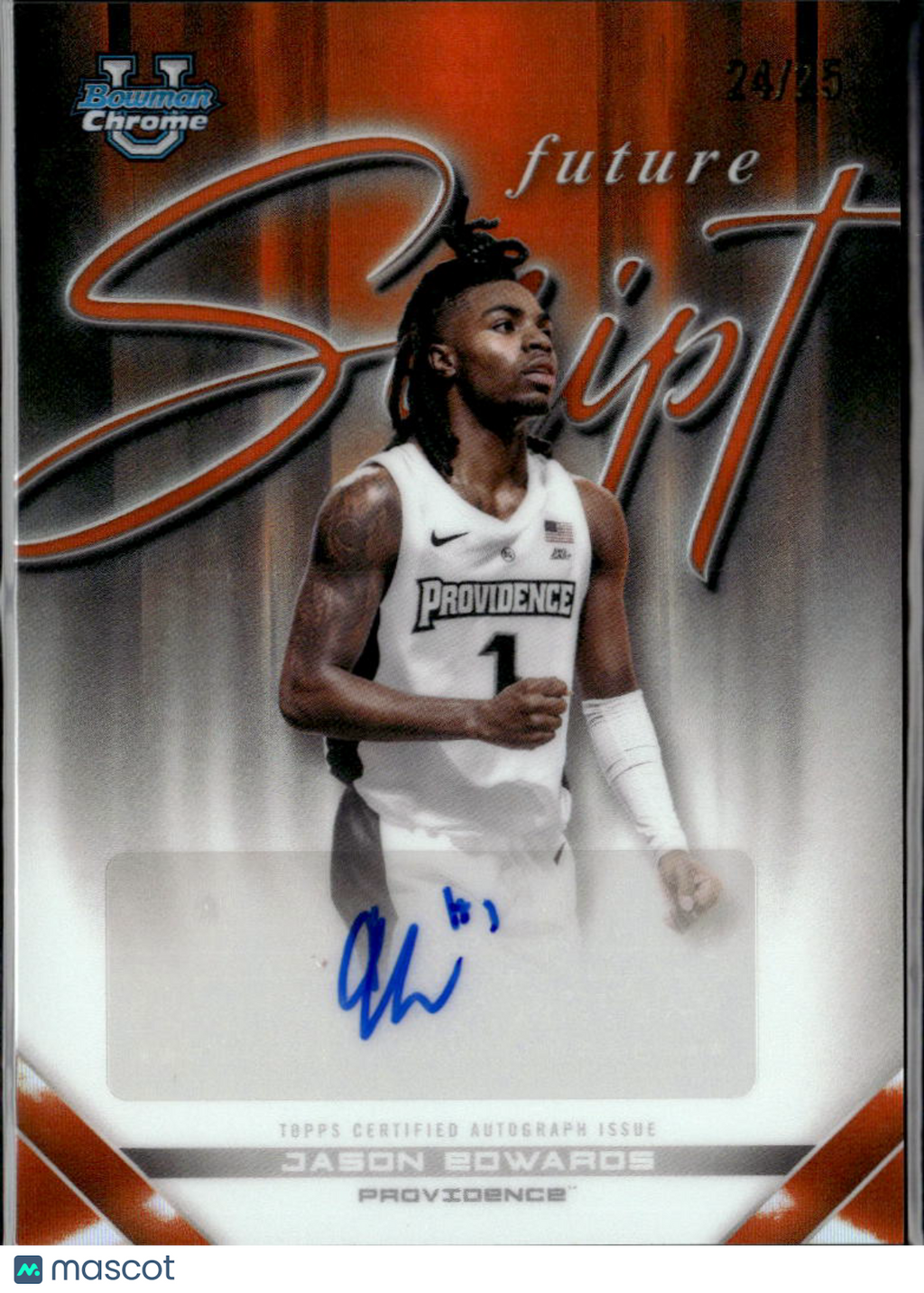 Jason Edwards 2025-26 Bowman Chrome Auto Autograph Orange 24/25 Providence