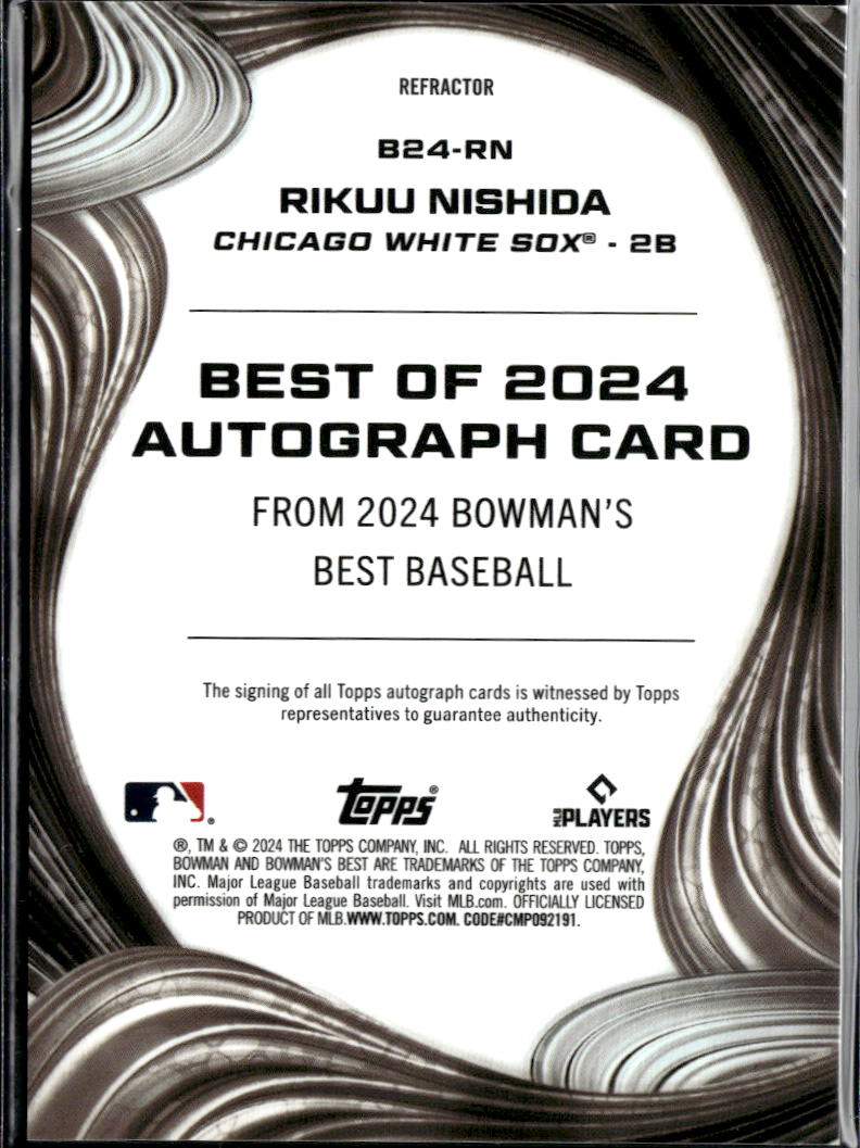 Rikuu Nishida 2024 Bowman's Best Auto Autograph REFRACTOR Chicago White Sox