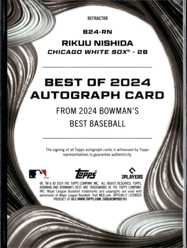 Rikuu Nishida 2024 Bowman's Best Auto Autograph REFRACTOR Chicago White Sox