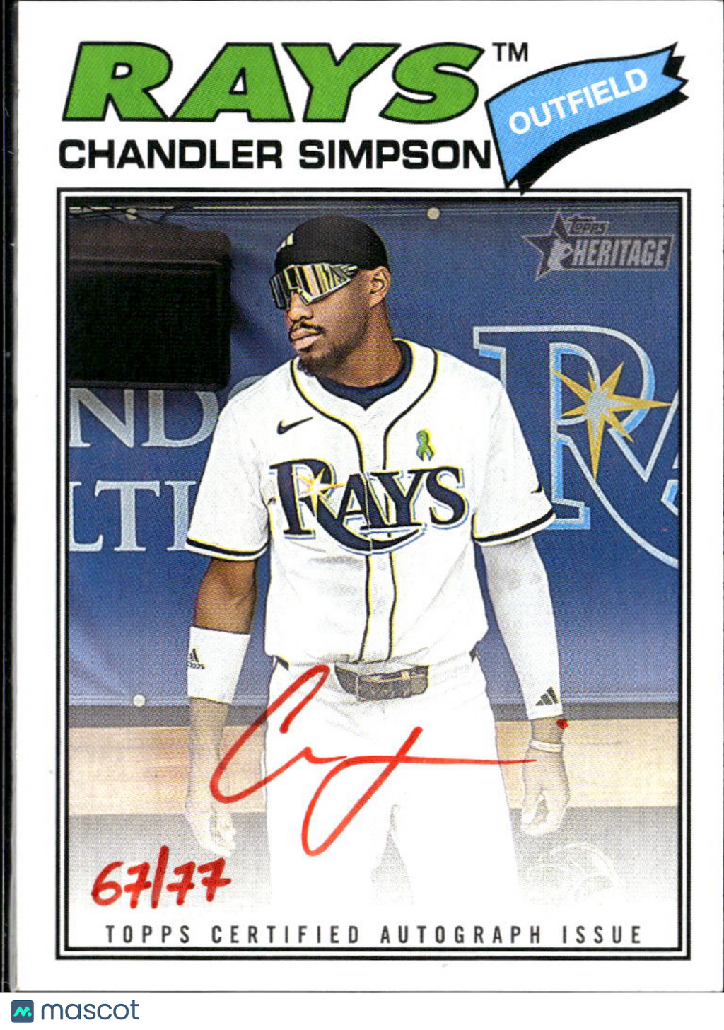 Chandler Simpson 2026 Topps Heritage Auto /77 Tampa Bay Rays