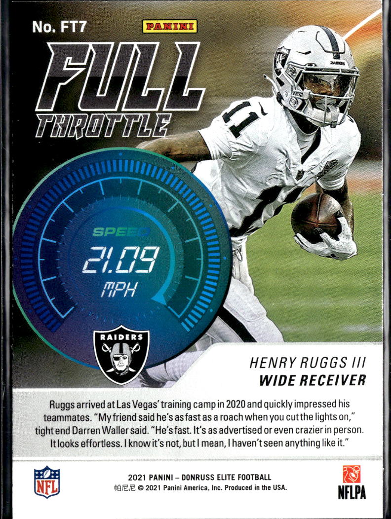 Henry Ruggs III 2021 Donruss Elite Full Throttle Insert Las Vegas Raiders