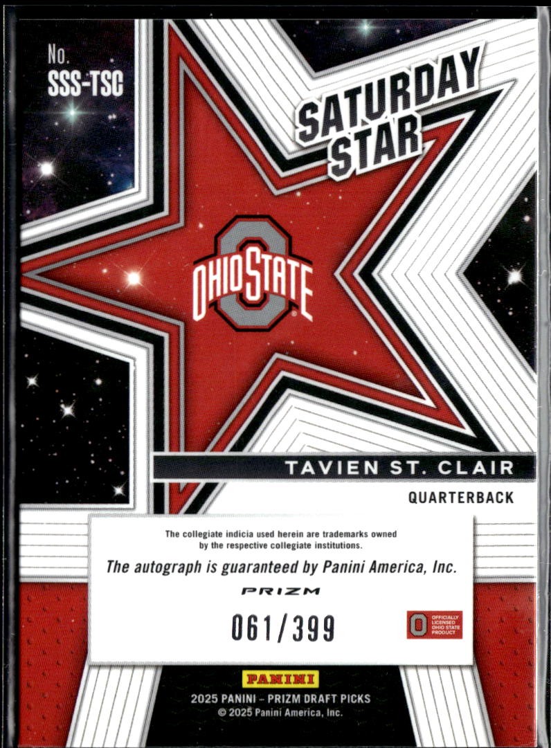 Tavien St. Clair 2025 Prizm Draft Auto Autograph RED RC 61/399 Ohio State
