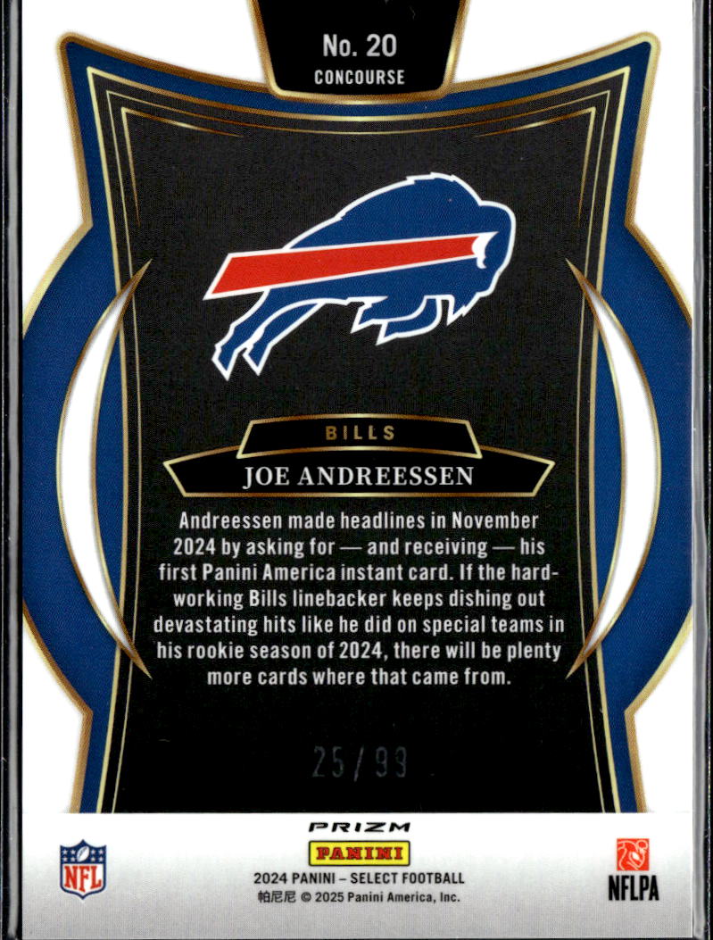 Joe Andreessen 2025 Select Red Prizm Rookie RC 25/99 Buffalo Bills
