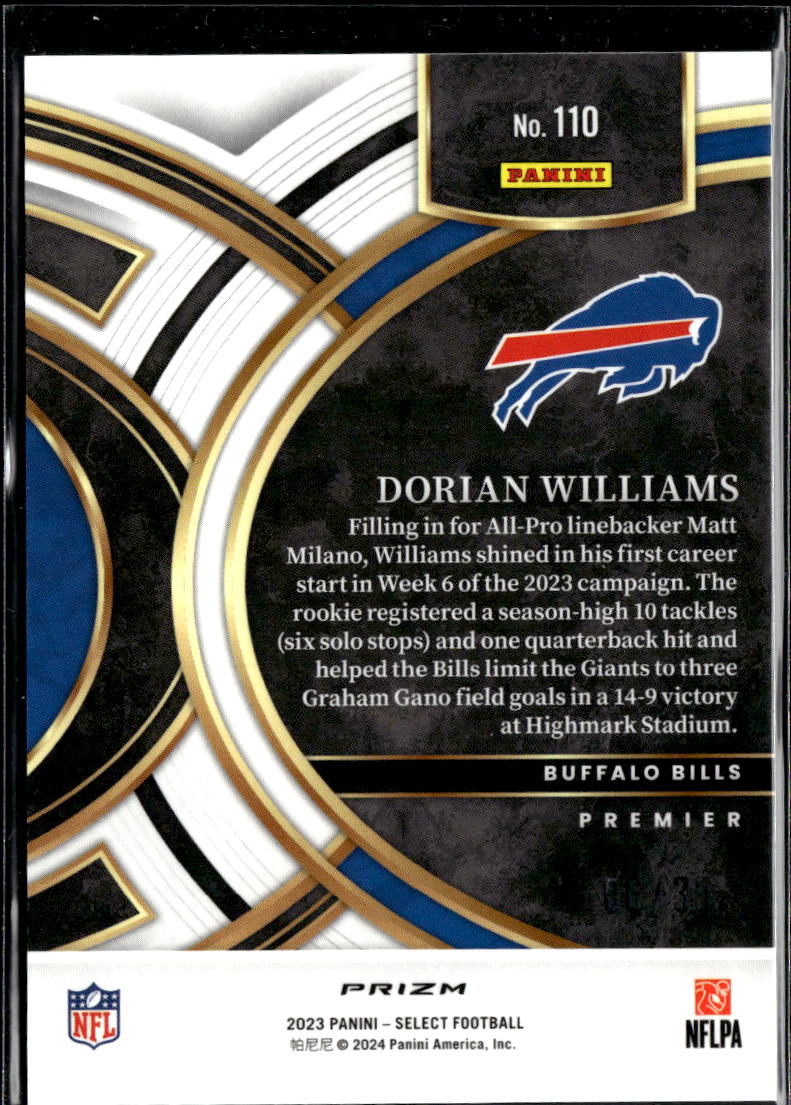 Dorian Williams 2024 Select White Prizm Rookie RC 6/35 Buffalo Bills