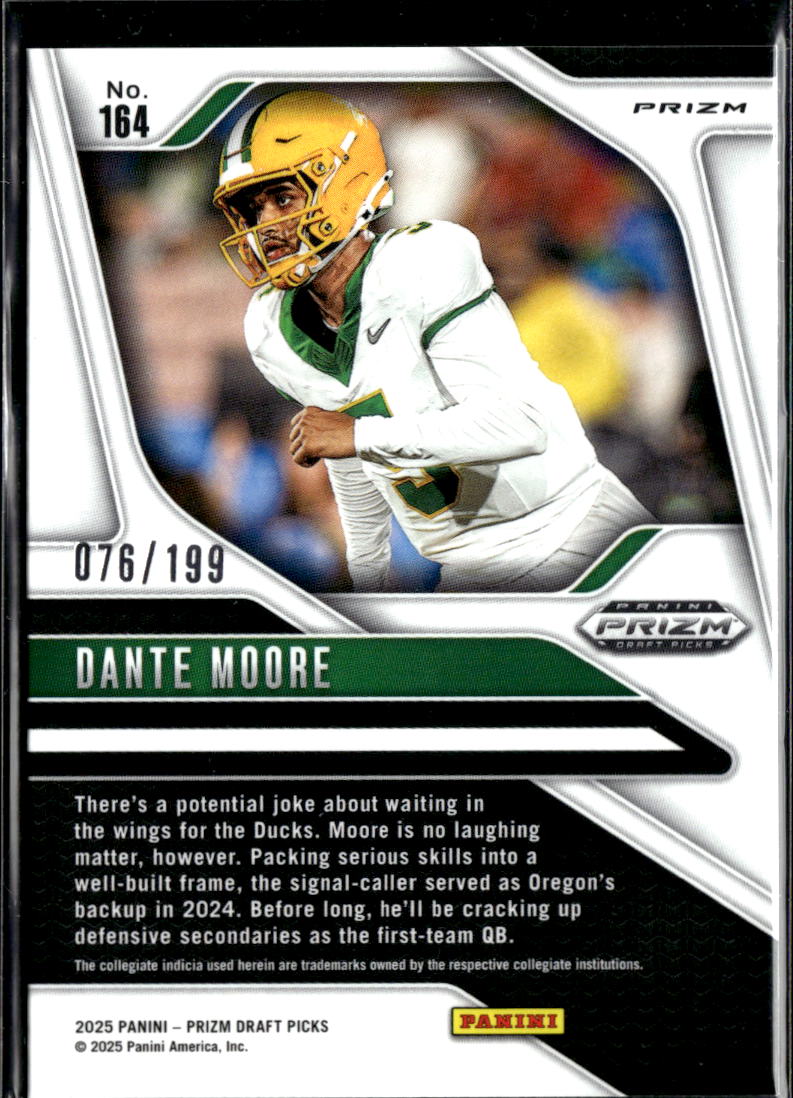 Dante Moore 2025 Prizm Draft Purple Ice Prizm Rookie RC 76/199 Oregon Ducks