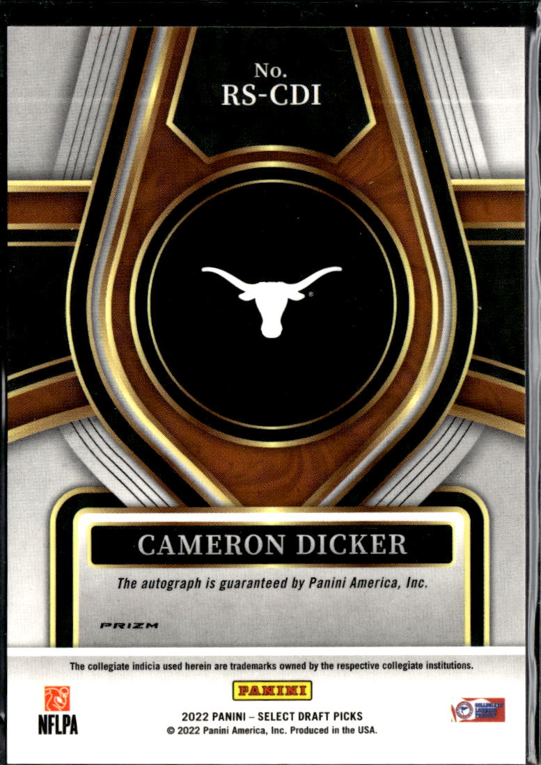 Cameron Dicker 2022 Select Draft Auto Autograph Red RC Texas Longhorns