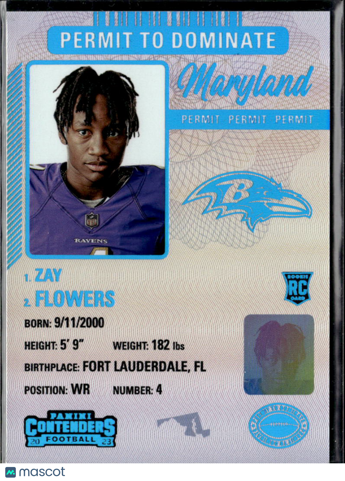 Zay Flowers 2023 Contenders Permit to Dominate SSP CASE HIT RC Baltimore Ravens