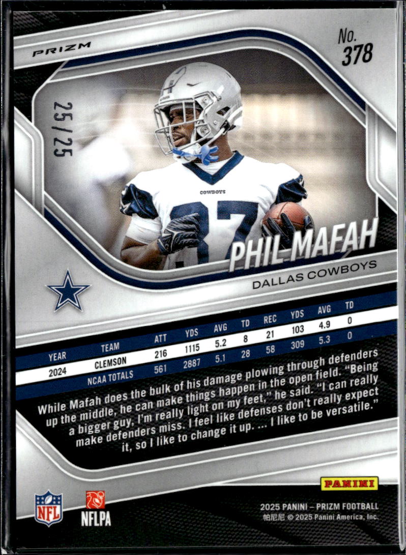 Phil Mafah 2025 Prizm Pink Disco Prizm Rookie RC 25/25 Dallas Cowboys