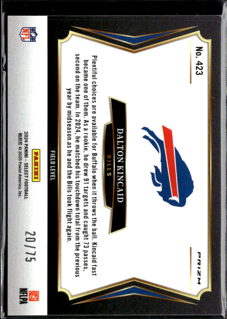 Dalton Kincaid 2025 Select Field Level Blue Checkerboard Prizm 20/75 Bills